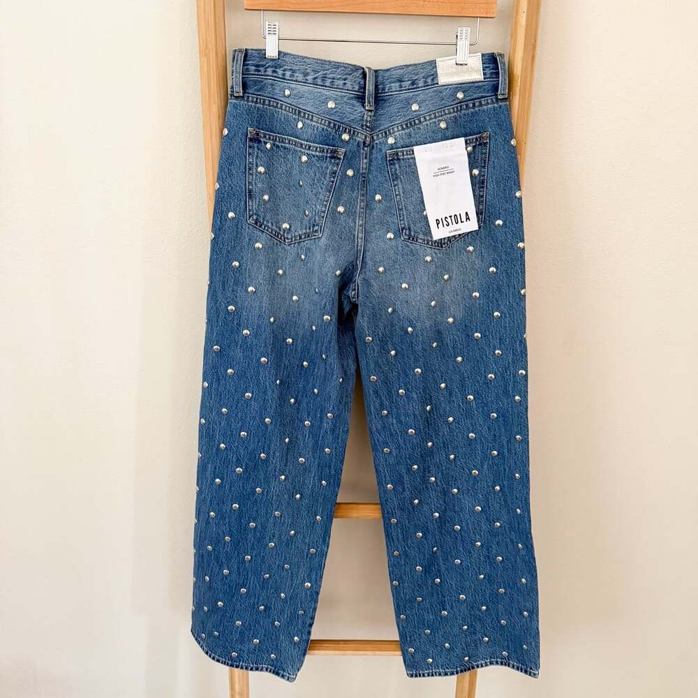 NWT Pistola Hendrix Charmed Jeans 27 Studded High Rise Baggy Wide Leg - Picture 9 of 12